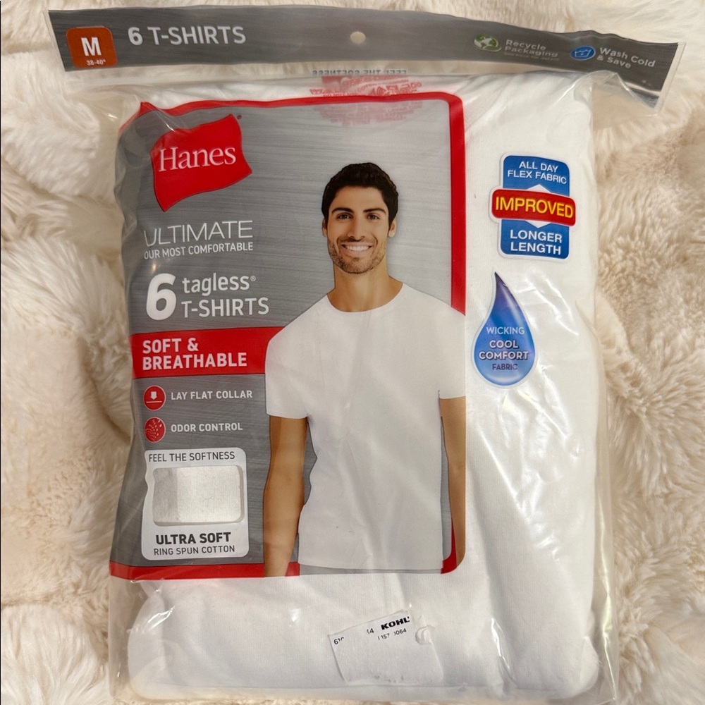 Hanes Men's Soft White T-Shirts - 6 Pack